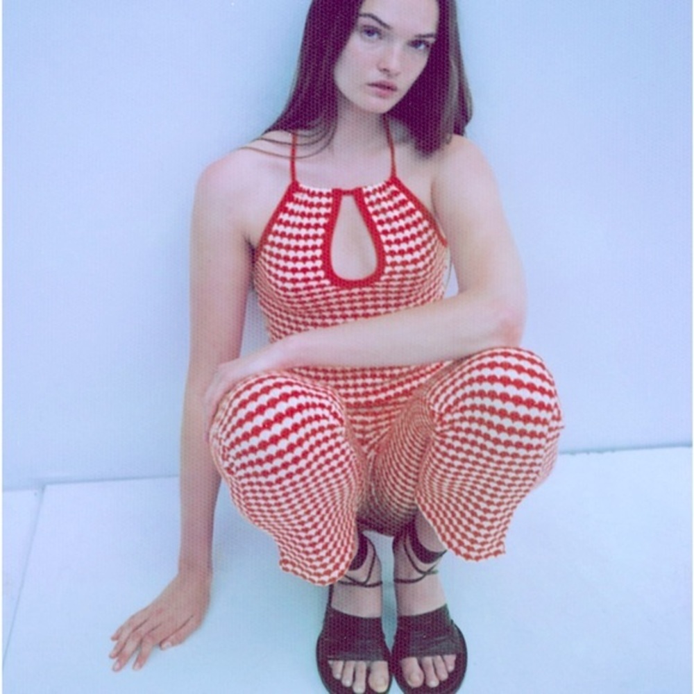 Zara Red and White Patterned Tank Top